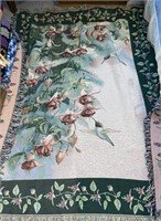 Vtg Woven Hummingbird Tapestry Throw Blanket
