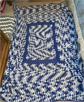 Vintage Blue/White Wave Crochet Afghan