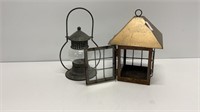 (2) vintage hanging tea light lanterns, iron one
