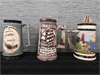 Lot of 3 Sailboat Themed Steins