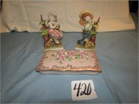 3 PIECE LEFTON - 2 FIGURINES,JEWELRY DISH W/ APPLD