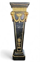 Black Marble Gold Painted Pedestal w/ Ram's Heads.