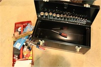 black craftsman tool box with tools