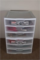 Lot of Gift bags in 3-drawer Sterilite Organizers