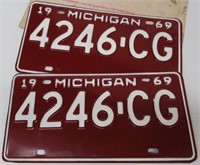 NOS 1969 Michigan License Plates in Original