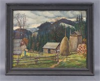 Oil on Canvas Painting of Farm Scene
