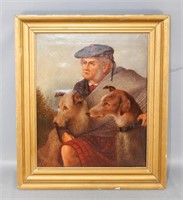 Victorian Oil Clansman & Dogs Painting