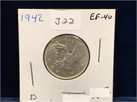 1942 Canadian Silver 25 Cent Piece  EF40