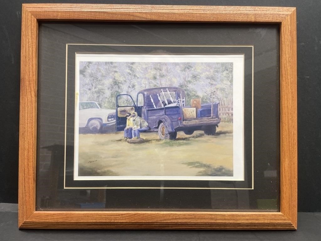 Framed Print of Carolyn Nording Painting. Two men