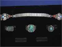 Watch Band w/Sterling Ends/Turquoise&Coral, &