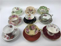 NINE ASSORTED ENGLISH CUPS AND SAUCERS