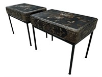 Chinoiserie Black Lacquered Side Table w/ Storage