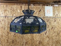 Hanging Slag Glass Light with Sailboat Design