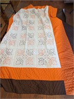 Orange & Brown Leaf Embroidered Quilt