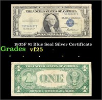 1935F $1 Blue Seal Silver Certificate Grades vf+