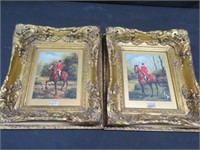 2 GILT FRAMED PICTURES OF MEN ON HORSES