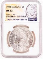 Coin 1921 Morgan Silver Dollar, NGC-MS62