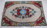 Vintage Floral Hooked Rug, 5'6" x 3'7"