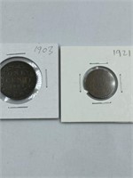 CANADA ONE CENT 1903 AND 1921