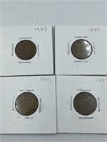 CANADA ONE CENT 1941, 1942, 1943 AND 1944