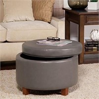 Charcoal Gray Leatherette Round Storage Ottoman