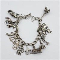 Sterling 7in Charm Bracelet Loaded With Sterling