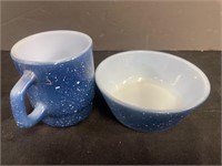 Anchor Hocking Fire King mug and bowl. Blue with