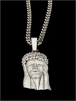 14k White Gold Large Y2K Kufi Jesus Chain Necklace