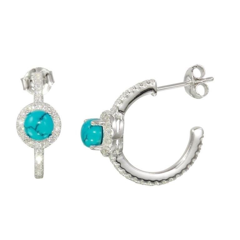 Sterling Silver Semi-Hoop Crystal Earrings