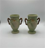 1950s Pottery Dual Handle Acorn Vases