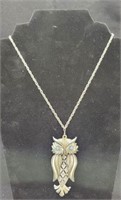 Costume Jewelry Owl Necklace Silver Tone
