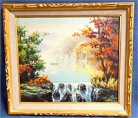 VINTAGE ORIGINAL ART PAINTING FRAME SCENIC SEE PIC