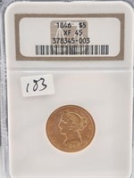 1846 $5 gold liberty NGC XF45