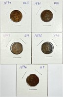 (5) Indian Head Cent Lot 1874,1890,1893,1895,1896