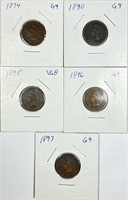 (5) Indian Head Cent Lot 1874,1890,1895,1896,1897