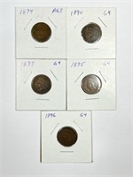 (5) Indian Head Cent Lot 1874,1890,1893,1895,1896
