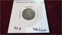 1877 SEATED LIBERTY DIME, 90% SILVER