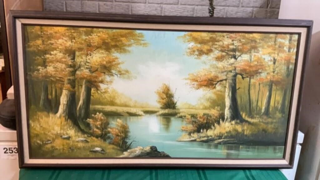 Framed Landscape Oil Painted Canvas 24x48