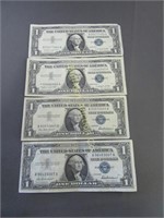 One Dollar Silver Certificates: 1957, 4pc Lot
