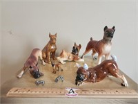 Small Boxer/dog Figurines.  
6 Glass, 2 Metal