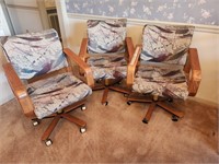 Set Of 3 Fabric and Wood Rolling Table Chairs