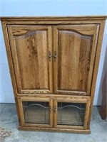 Wooden Entertainment Center w/ Stain Glass