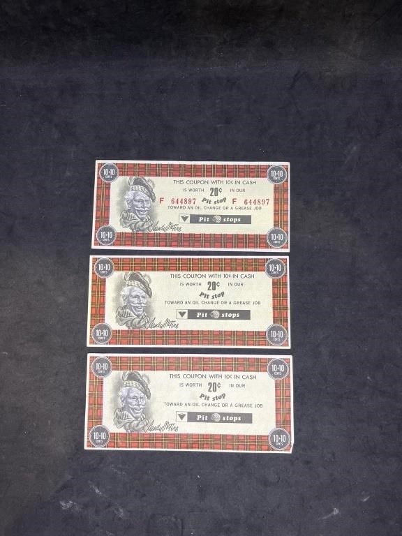 Lot 3 Canadian Tire Money 1960s 10  cents