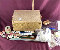 Vintage Wicker Basket with misc Sewing supplies