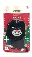 New Kitty Critter Socks Black Fits Shoe Sz 4-10