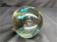 VTG Blown Art Glass Blue Whales Paperweight