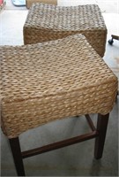 Pair of Woven Rush Seated Stools