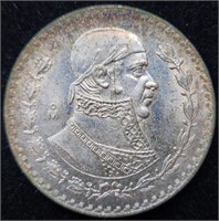 1961 MEXICO UN PESO - Toned 10% Silver Peso