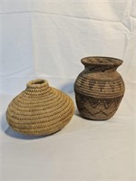 Two hand woven native American baskets