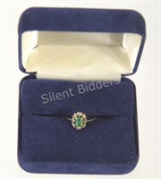 10K Emerald & Diamond Ring